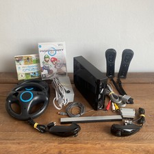 Nintendo Wii Konsole Schwarz 2 Spieler Mario Kart Sports Set Controller Nunchuks