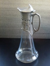 Jugendstil Glas Karaffe Dekanter Wein Kanne Orivit Kayser Zinn Metall ~1910