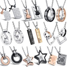 2x Freundschaft Partner Ketten + Anhänger Edelstahl Freundschaftsketten silber