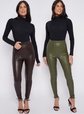 EX M&S Damen Pull On Kunstleder Leggings Hose Stretch PU Marks Spencer