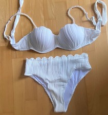 Bikini Elegant, weiß, Gr. L, mit Perlen, 95% Polyester, 5% Elastan