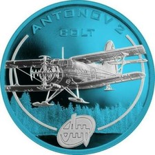 Cook Isl. 2008 1$ Antonov Aircraft Space Blue Edition - AN-2 1 Oz Silbermünze