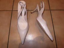 Buffalo Leder High Heel Sandalette Sandale Slingback Pumps Hochzeit Weiss 39