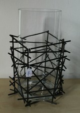 dekoratives großes Windlicht Metall dunkelbraun Glas herausnehmbar H 41 cm /P