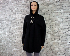 ZOE D DAMEN REINE KOCHWOLLE KAPUZE STRICKJACKE MANTEL SILBERVERSCHLUSS SCHWARZ S