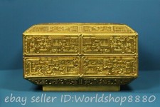 6.8" Old Chinese Bronze Ware 24K Gold Gilt Dynasty Dragon Box Statue