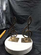 2 Messing Violinenschlüssel Buchstützen Musiknoten ? Vintage