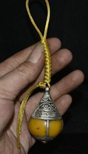 2.4" Alte tibetische Bienenwachs Silber Buddhismus 8 Glückliche Blume Anhänger