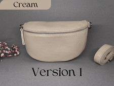 ECHTLEDER Damentasche Creme Beige Umhängetasche Bauchtasche Crosbodybag  Riemen