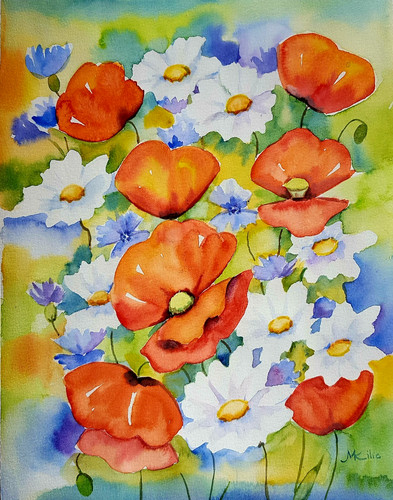 Blumenwiese original aquarell - blumenwiese,
