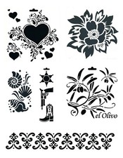 Schablone Oliven Blüten Muscheln uvm, zum Auftragen von Farbe Heike Schäfer