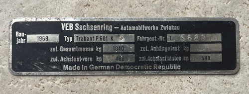 Original ddr typenschild - typenschild, 1969