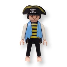 Playmobil Figur Pirat Mann Totenkopf Hut Weste Streifen Barfuß Schwarz Gelb Crew