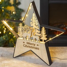 LED Weihnachtsstern Deko Holz Metall Merry Christmas 15 LEDs ca. 25x23,5 cm