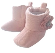 Babyschuhe für Mädchen rosa mit Blume 62-68 2-6M Schuhe Baby Strick Optik Neu