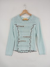 BiBA Damen Strickpullover XS Blau Casual Lochmuster Baumwolle