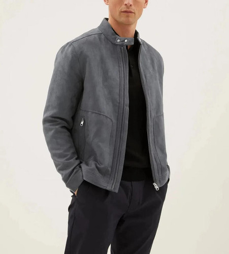 Herren grau racer - grau, lederjacke