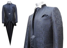 Cutaway Herren Hochzeitsanzug 6-teilig Jacquard Gr.62 Blau