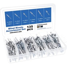 135-teiliges Popnieten Sortiment aus Aluminium mit praktischer Aufbewahrungsbox