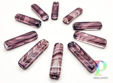 10 böhmische Glasperlen Stäbchen 24 mm kantig violet weiß aus Neu Gablonz #05906