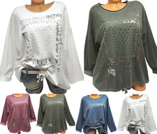 Damen Shirt Langarm Sweatshirt  Bluse Italy Mode T-Shirt Oberteil  46 48 50 #A10
