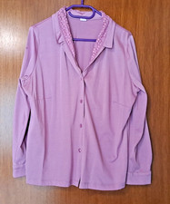 E1 - Damenbluse  Rose Gr. 46 mit Spitzendesign Langarm Knopfverschluss
