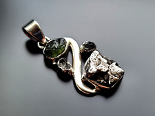 925 Sterling Silber Halskette Anhänger Moldavit Diamant Meteorit Campo Del Cielo
