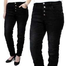 KAROSTAR ★ JEANS HOSE BOYFRIEND BAGGY STRETCH STRASS KNOPF SCHWARZ NEU 36 - 44
