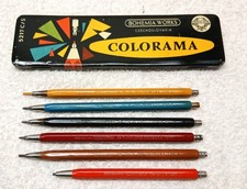 5 bunte Fallbleistifte / Fallbuntstifte  -  Bohemia Works , mit Blechdose