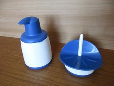 Tupperware OCEANO 2-er Set Seifenschale & Seifenspender Cremespender weiß/blau