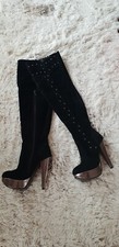 PLATEAU HIGH HEEL OVERKNEE STIEFEL MIT NIETEN # SCHWARZ # GRÖßE 37 # NEU