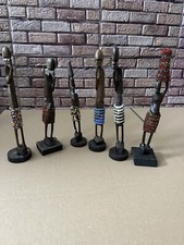 6 X Vintage afrikanische Holzfiguren handgeschnitzte Holzskulpturen Perlen