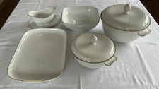 Rosenthal Porzellan Helena Speiseservice WeißGoldrand Sauciere, Tablett, Terrine