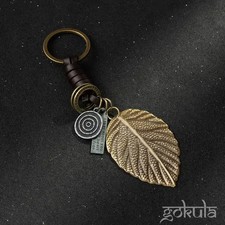 Vintage Bronze Blatt Schlüsselanhänger - Kunstleder Böhmisch Auto & Taschenanhänger