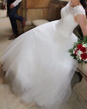 Brautkleid Carmenausschnitt A-Linie Ivory 36/38Prinzessin Glitzertüll+Reifrock