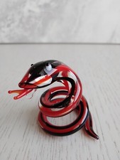 Schlange Glas Figur Glastier Sammelfigur Miniatur H 4cm Deko Rot/Schwarz