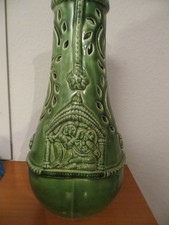 große Vase  Windlicht  Keramik aus Indien grün Indien  signiert