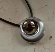 Kette Anhänger silber rund schwarz Kordel Retro Look Vintage 60er 60ies Style