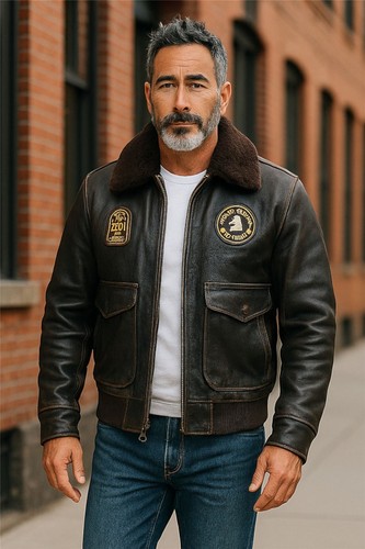 Herren schwarze leder - leder, bomber