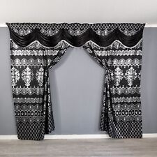 Verdunkelungsvorhang Barock Gardine Blickdicht mit Querbehang Set Perde Schwarz