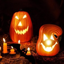 Halloween Kürbis LED 2er Set Teelicht Windlicht mit Warmweiß Licht, Batterie, DE