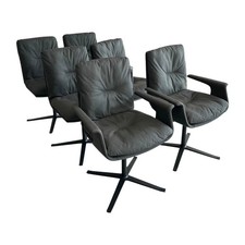 Hülsta 6er-Set Stuhl D 27 Leder Nubuk Touch 5617 Schwarz Drehgestell 