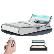 Polsterbett Kunstlederbett Bettgestell Weiß LED 180x200cm Matratze Juskys®