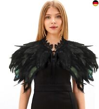 Federkragen Schwarz, Gothic Kostüm, Feder Cape, Federschal Umhang, Federumhang 