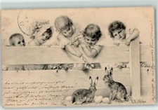 39176745 - Ostern Hasen Kinder am Gartenzaun Verlag M. Munk Vienne AK Wichera,