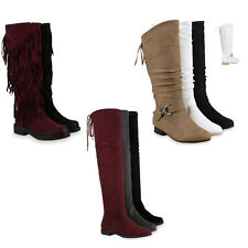 892930 Flache Damen Stiefel Mukluks Ethno Boots Fransen Schuhe