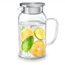 Arendo Glaskaraffe mit Deckel aus Edelstahl Borosilkatglas BPA-frei 1450ml Glas