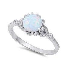 RING mit WEIß FEUER OPAL Gr. 17 925 STERLING SILBER FEUEROPAL lab. Cabochon