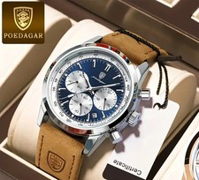 POEDAGAR Luxus Herren Chronograph  Hochwertige Uhr mit Lederband Geschenk Männer