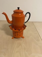 Emaille Stövchen Teekanne Kaffeekanne Alu Antik Vintage Orange